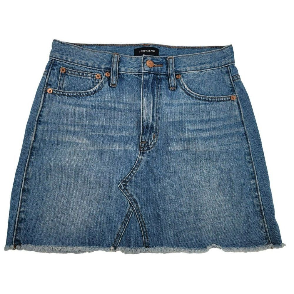 J.Crew Denim Skirt Mini Jean Frayed Hem Womens Size 27 J Crew Twee Y2k